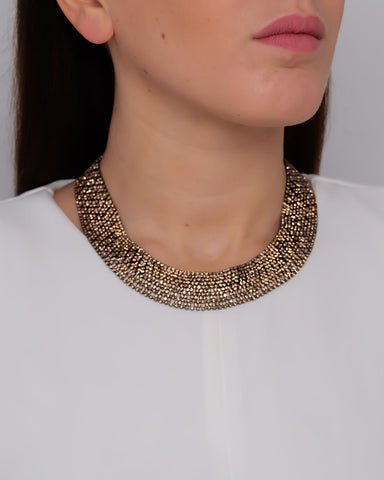Bronze necklace with amber zircons